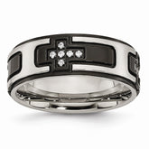 Stainless Steel Black IP Wedding Band with CZ Cross Polished Finish